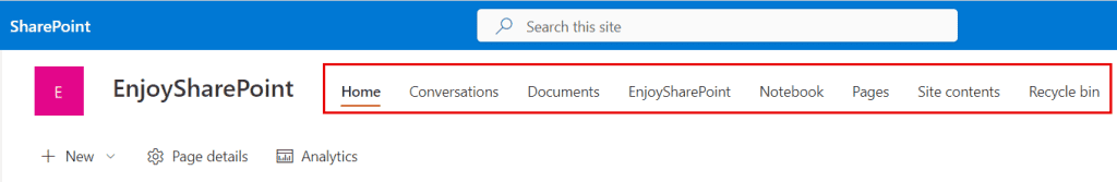 how to add top navigation bar in sharepoint online