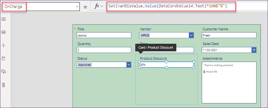 how to calculate percentage in Power Apps