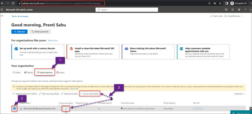 How to Cancel Microsoft 365 Business Subscription