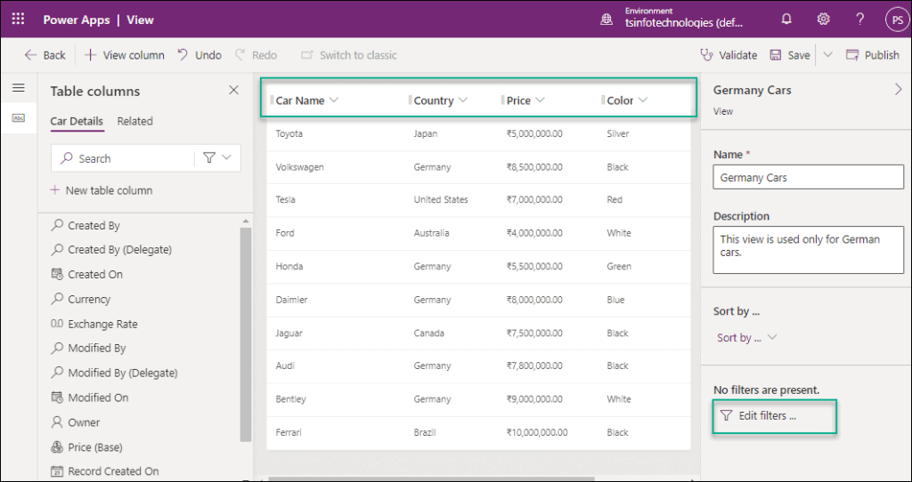 How to Filter Dataverse View