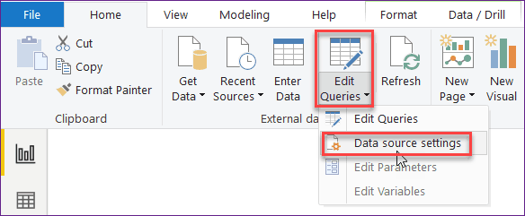 how to change data source in power query 2016