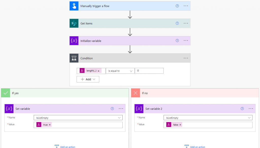 How to check if list is empty Power automate