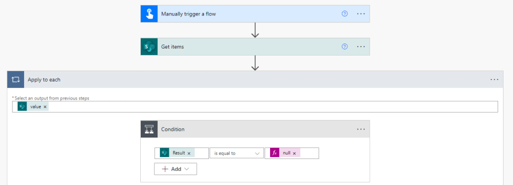 How to check if value is null with new condition parameters using Power Automate