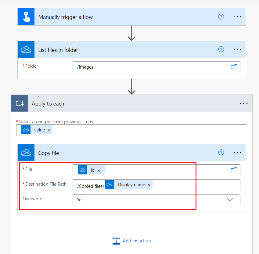 How to copy all files in folder using power automate 