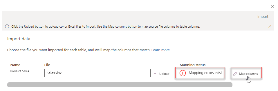 How to create a dataverse table from excel sheet