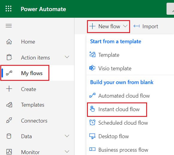 How to create an instant cloud flow