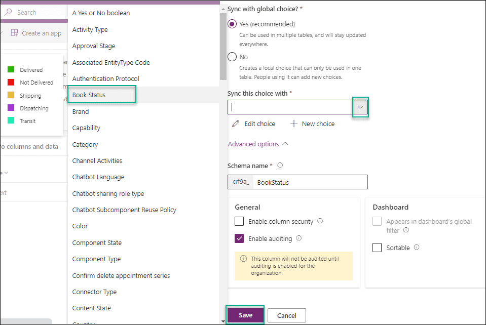 How to create Choice column in Dataverse