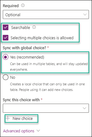 How to create Dataverse Choice Column