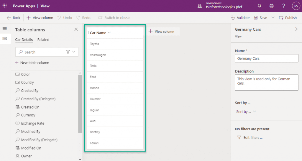 How to create dataverse view