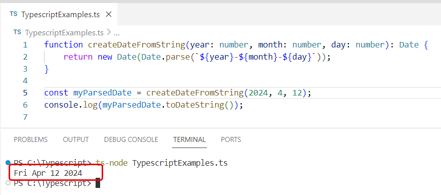 How to create date from year month day in Typescript