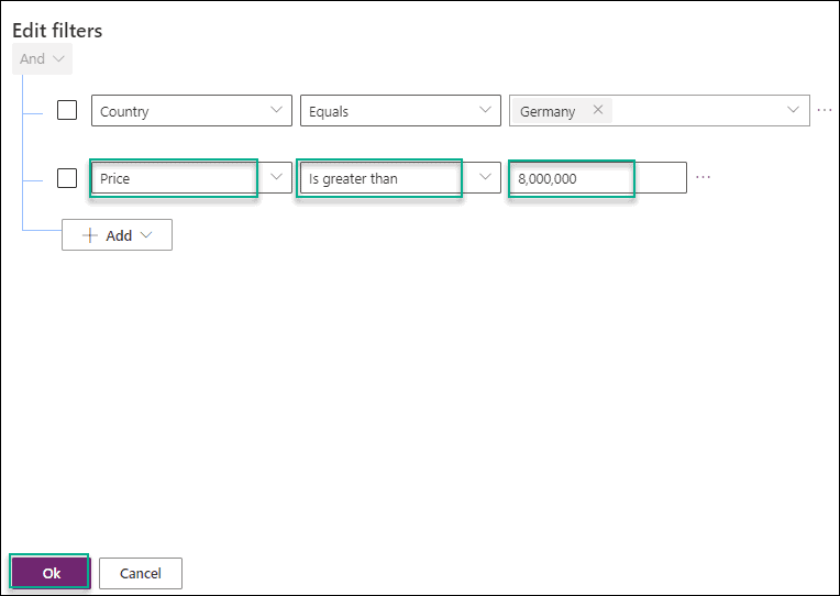 How to filter views in dataverse