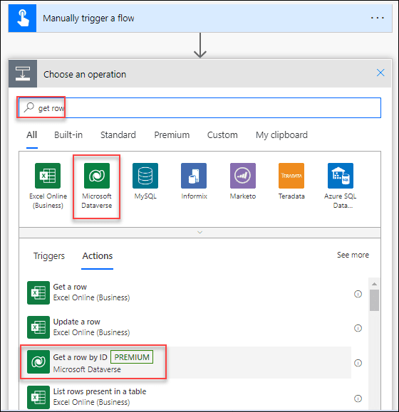 how to find row by id from dataverse table