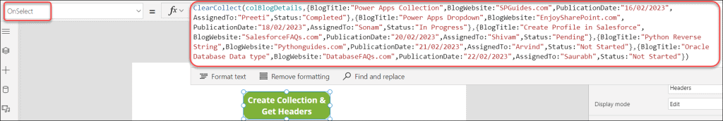 How to get Collection Column Names in Power Apps