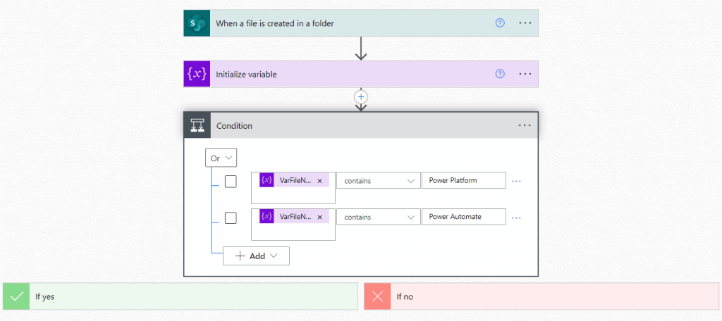 How to get file that CONTAINS a word using Power Automate