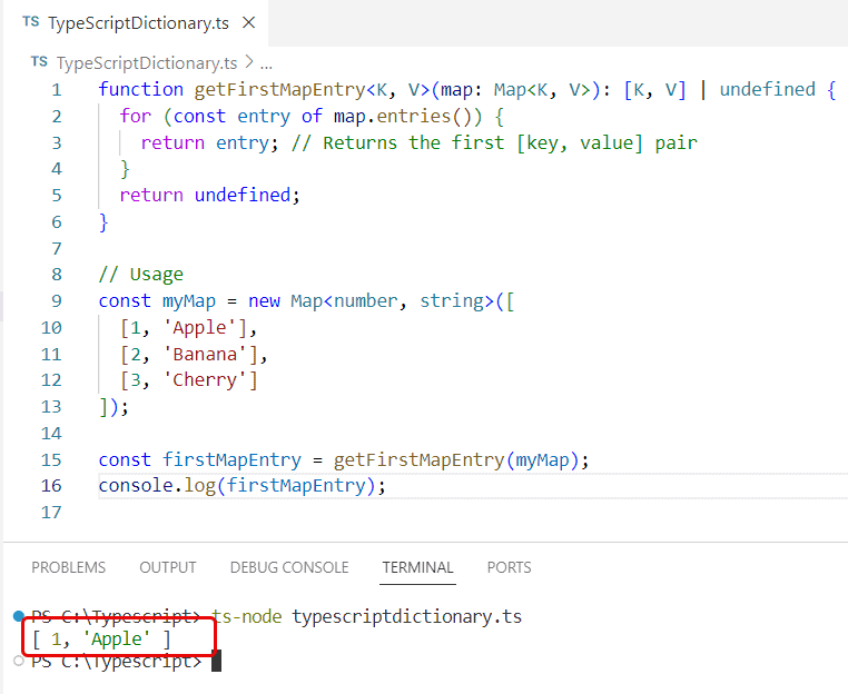 How to Get First Element from a Typescript Dictionary