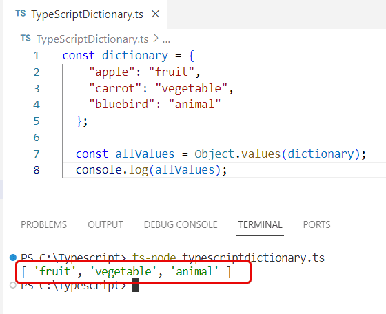 get value from dictionary typescript