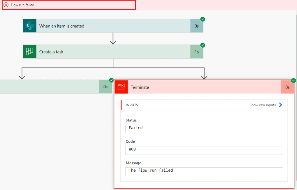 How to use terminate in a Parallel branch in Power Automate