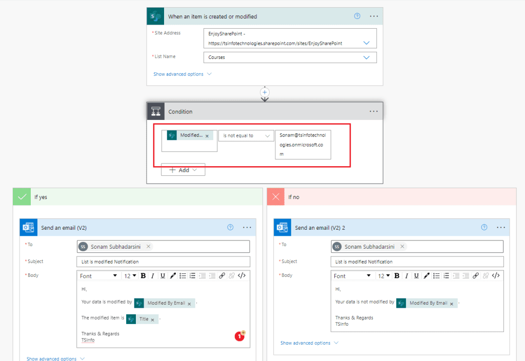 If Statement Expression in Email Power Automate Flow