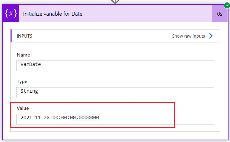 Initialize Variable date Power Automate