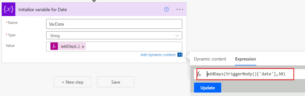 Initialize Variable date Power Automate