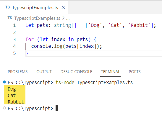 iterate over array typescript