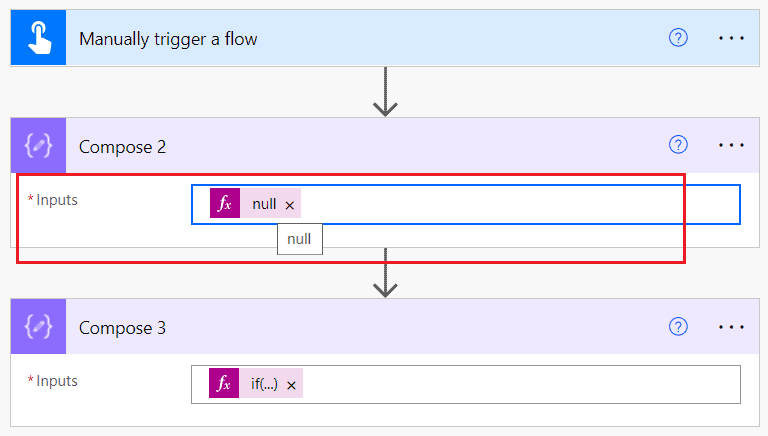 Make a condition to check for empty fields or null values in Microsoft flow 