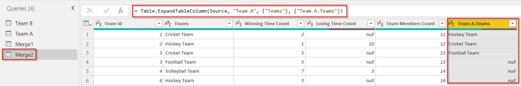 Merge tables in power bi with different columns example