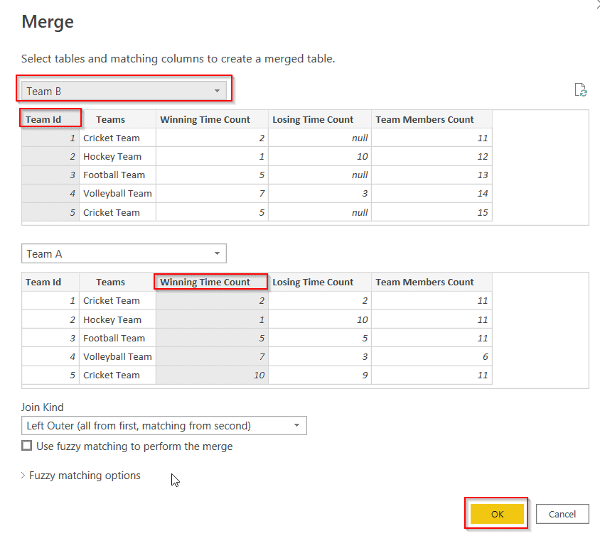 Merge tables in power bi with different columns