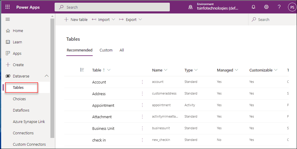 Microsoft Dataverse Table