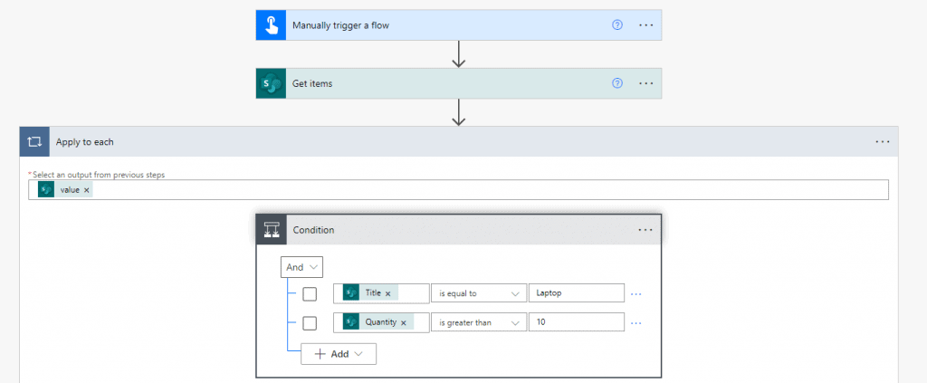 microsoft flow condition if yes continue