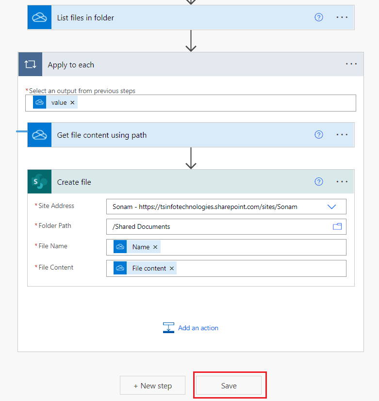 Microsoft flow copy file one drive to SharePoint 