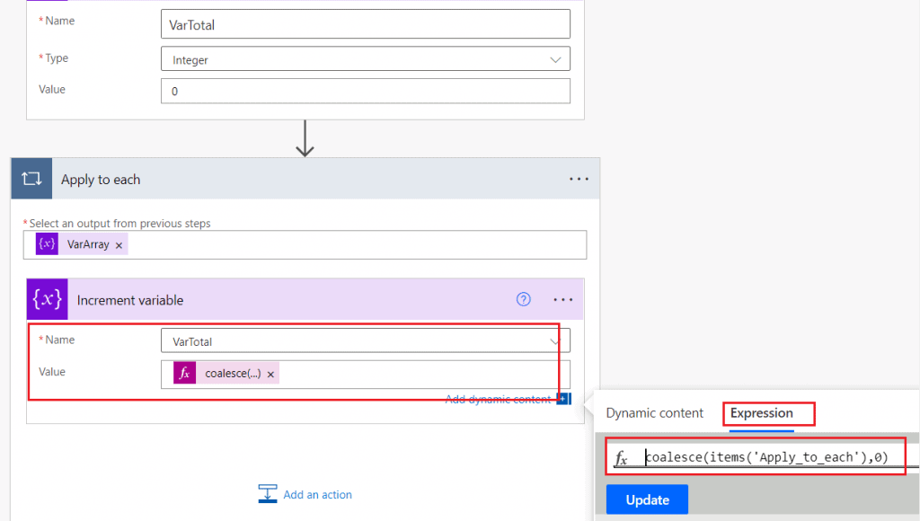 increment variable in apply to each in power automate