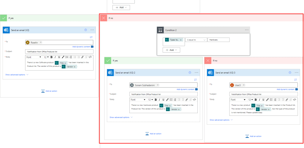 Microsoft flow multiple conditions email recipients