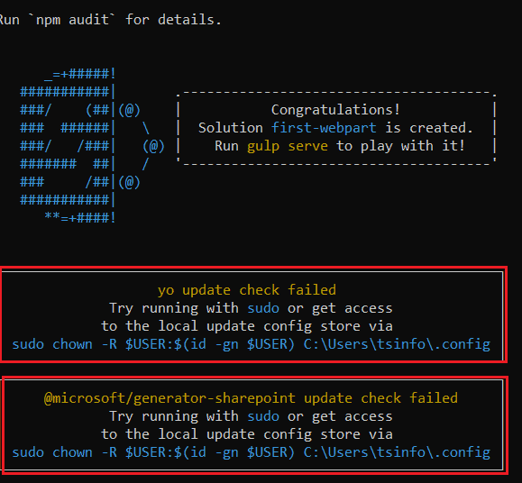 Microsoft generator sharePoint update check failed