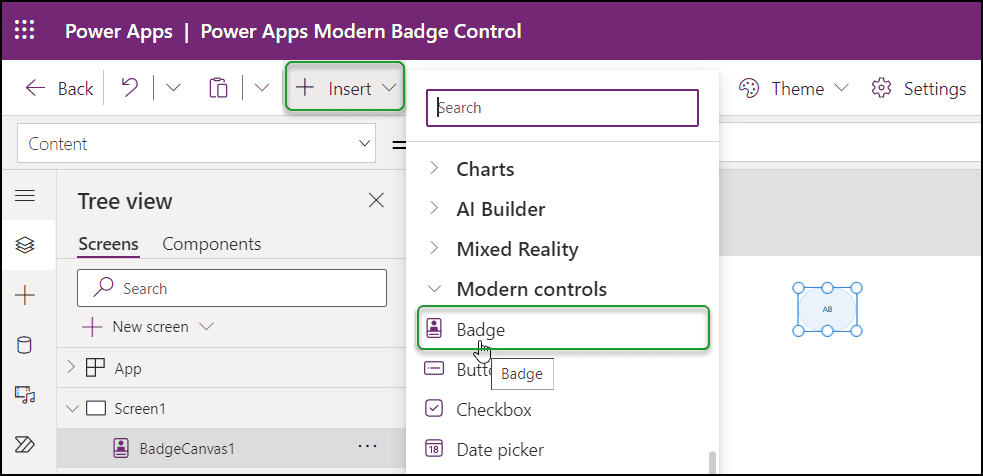 Modern Badge control in Power Apps