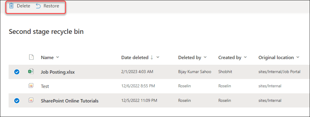 Modern SharePoint Recycle Bin second stage