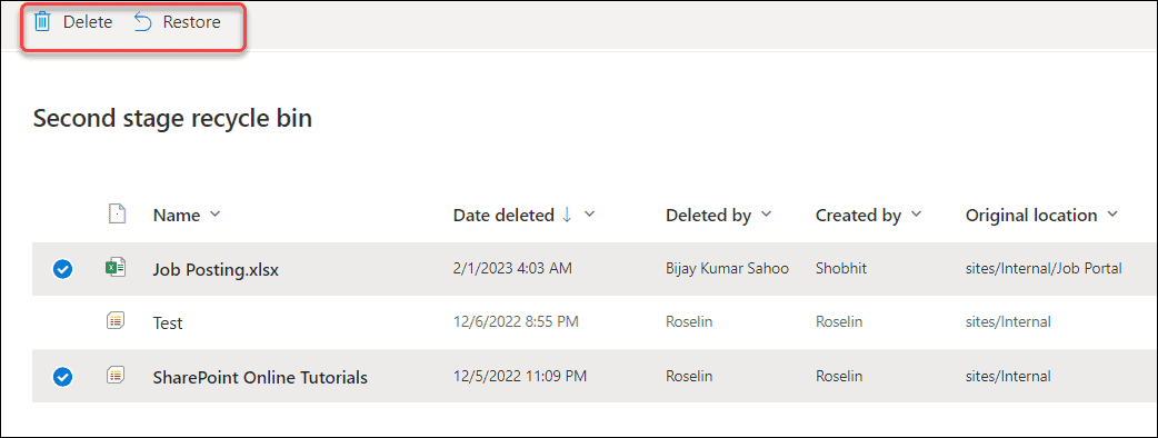 Modern SharePoint Recycle Bin second stage