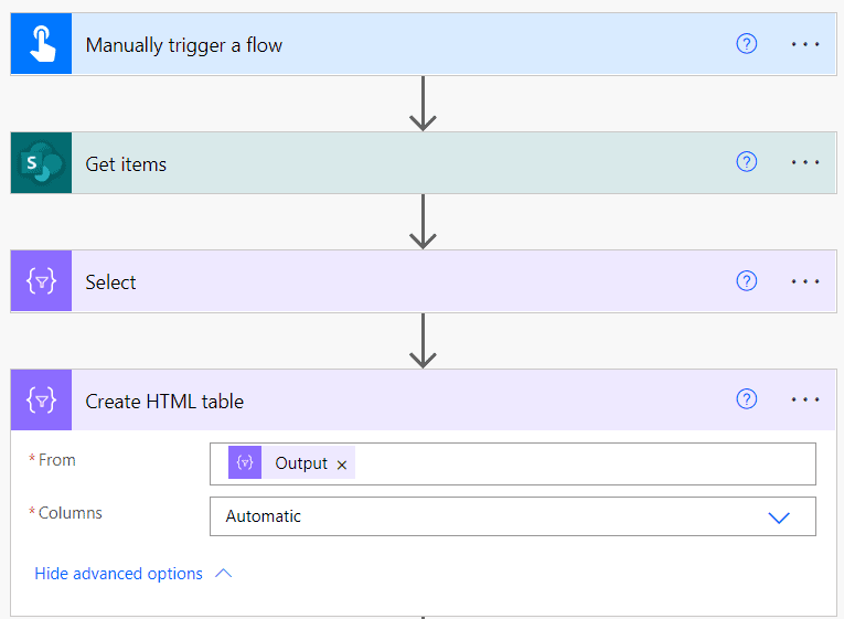 Multiple conditions to create an html table Power Automate