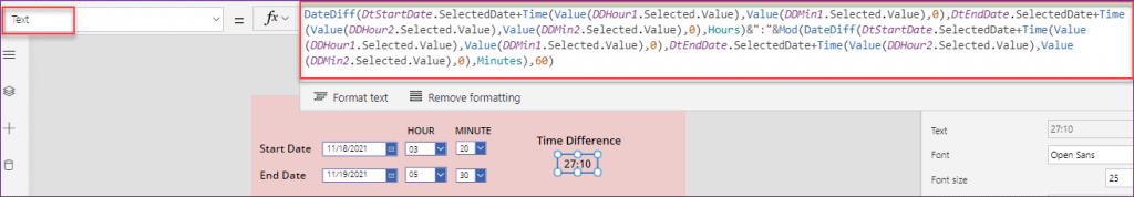 Power Apps calculate time difference