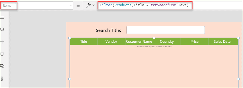 PowerApps data table example