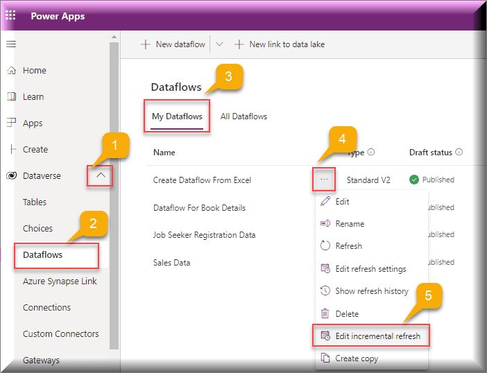 Power Apps dataflow incremental refresh