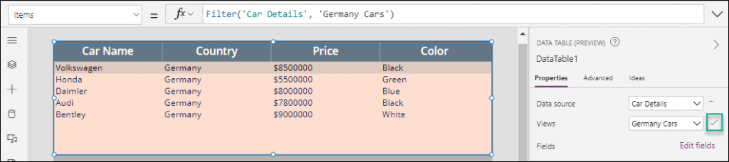 Power Apps Filter Dataverse View