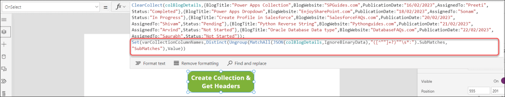 Power Apps Get Collection Column Names