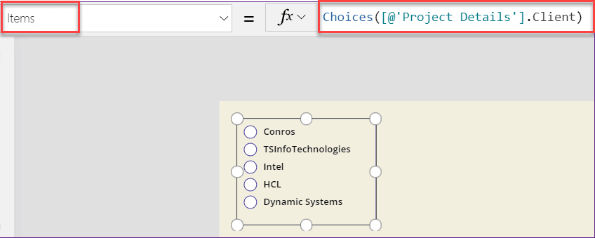 Radio Button in Power Apps from SharePoint List