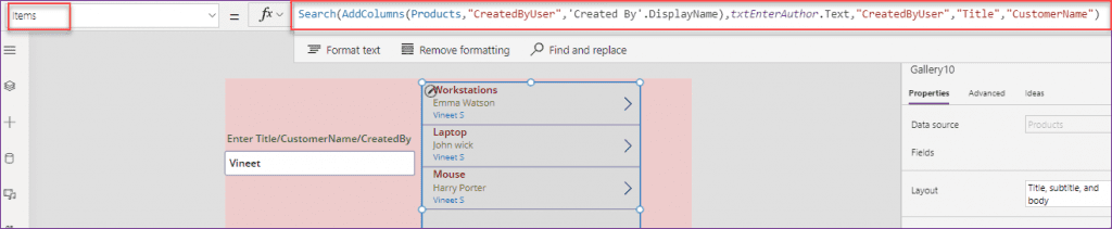 Power Apps search created by