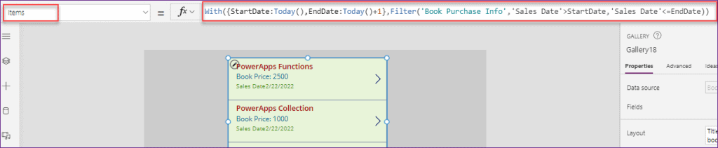 Power Apps search gallery by date
