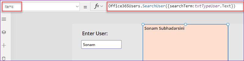 Power Apps Search User by Displayname