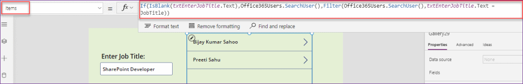 Power Apps Search User by job title