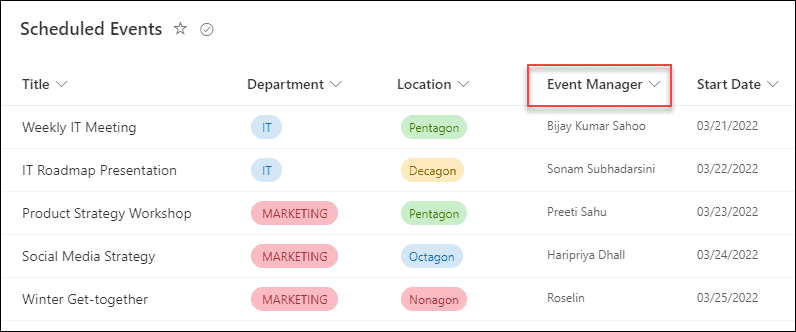 Power Apps sort by person column