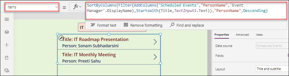 Power Apps sort by person field